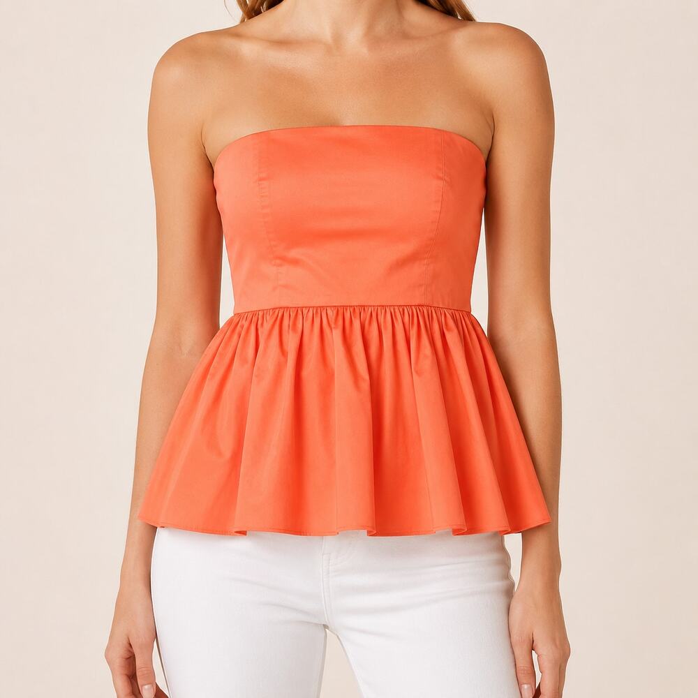 Susana Monaco Strapless Smocked Peplum Top Coral Orange Small
